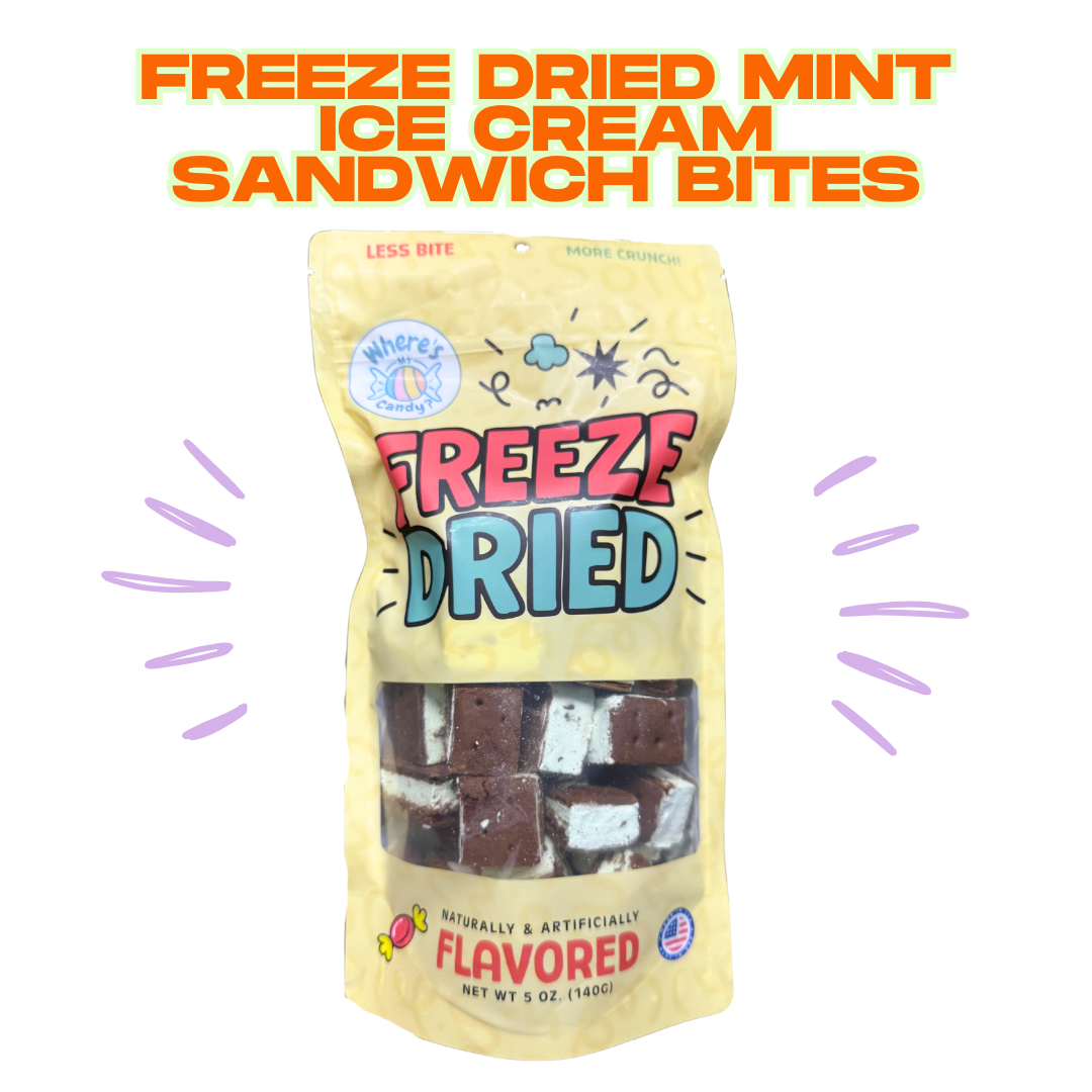 Freeze Dried Mint Chocolate Chip Ice Cream Sandwich Bites